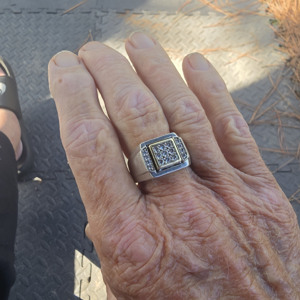 925 Silver & 10K Men's Ring with Cubic Zirconia Size 11 - Picture 11 of 11